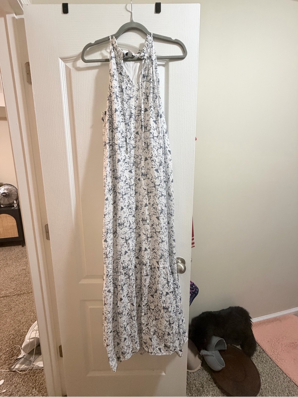 Nine West White Maxi Dress with Navy Print